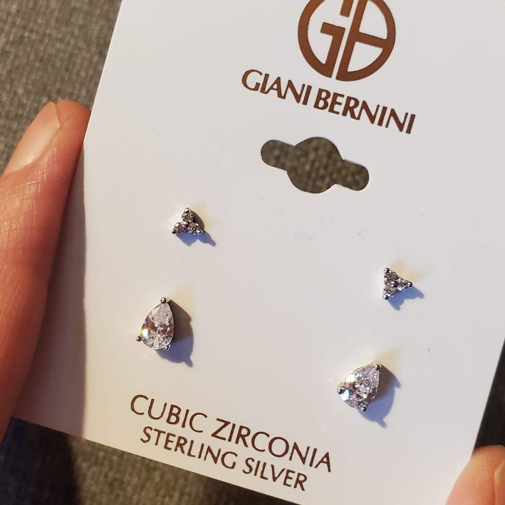 NEW! Giani Bernini Sterling Silver & Cubic Zirconia Stud Earring Set